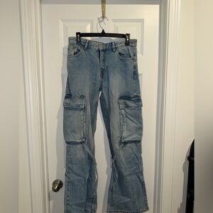 Zara Men's Light Blue Relaxed Cargo Jeans